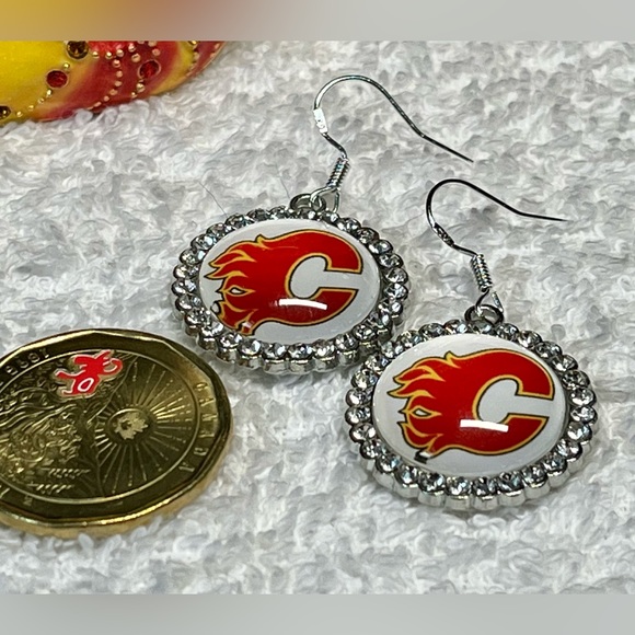 Flames hockey earrings -sterling silver hooks - Picture 5 of 8